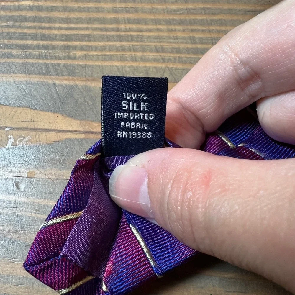 Nautica‎ Mens Necktie 100% Silk Striped Purple Blue Flawed